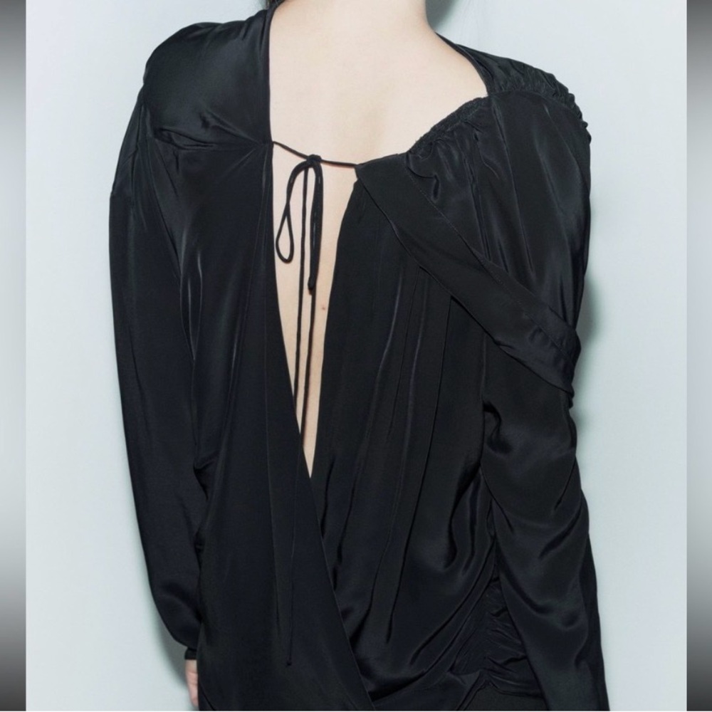 Zara Limited Edition Studio Collection Black Open-Back Satin like Blouse